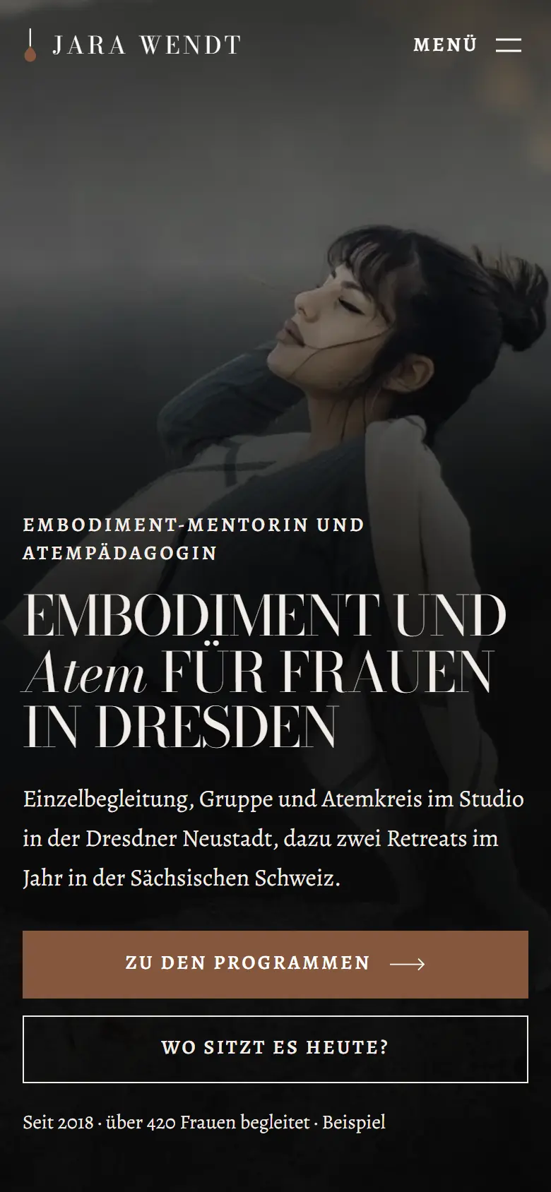 Mobile Startseite des Templates Jara Wendt