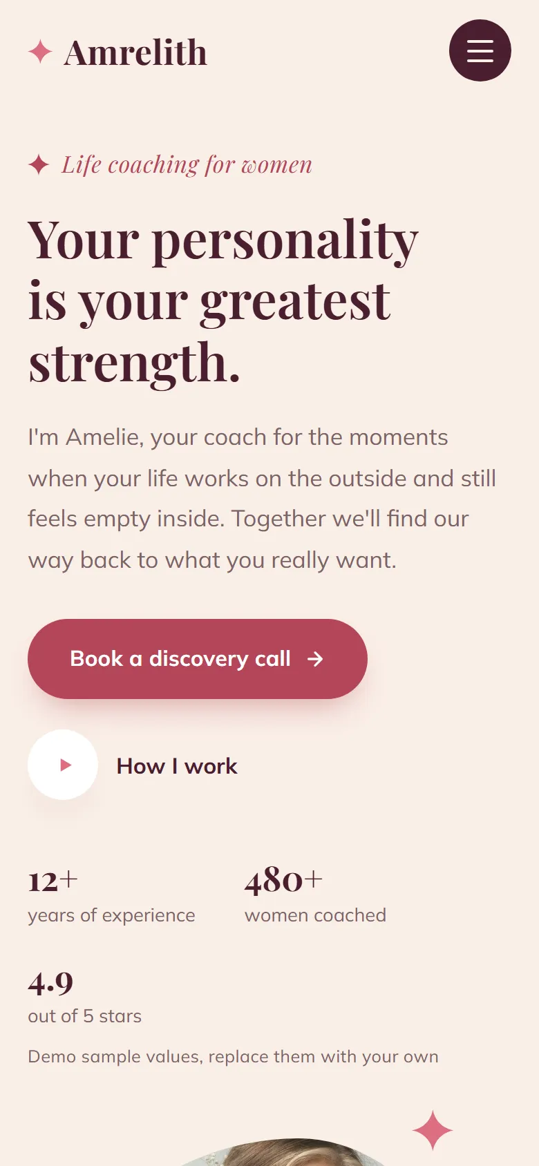 Mobile entry screen of the Amrelith template