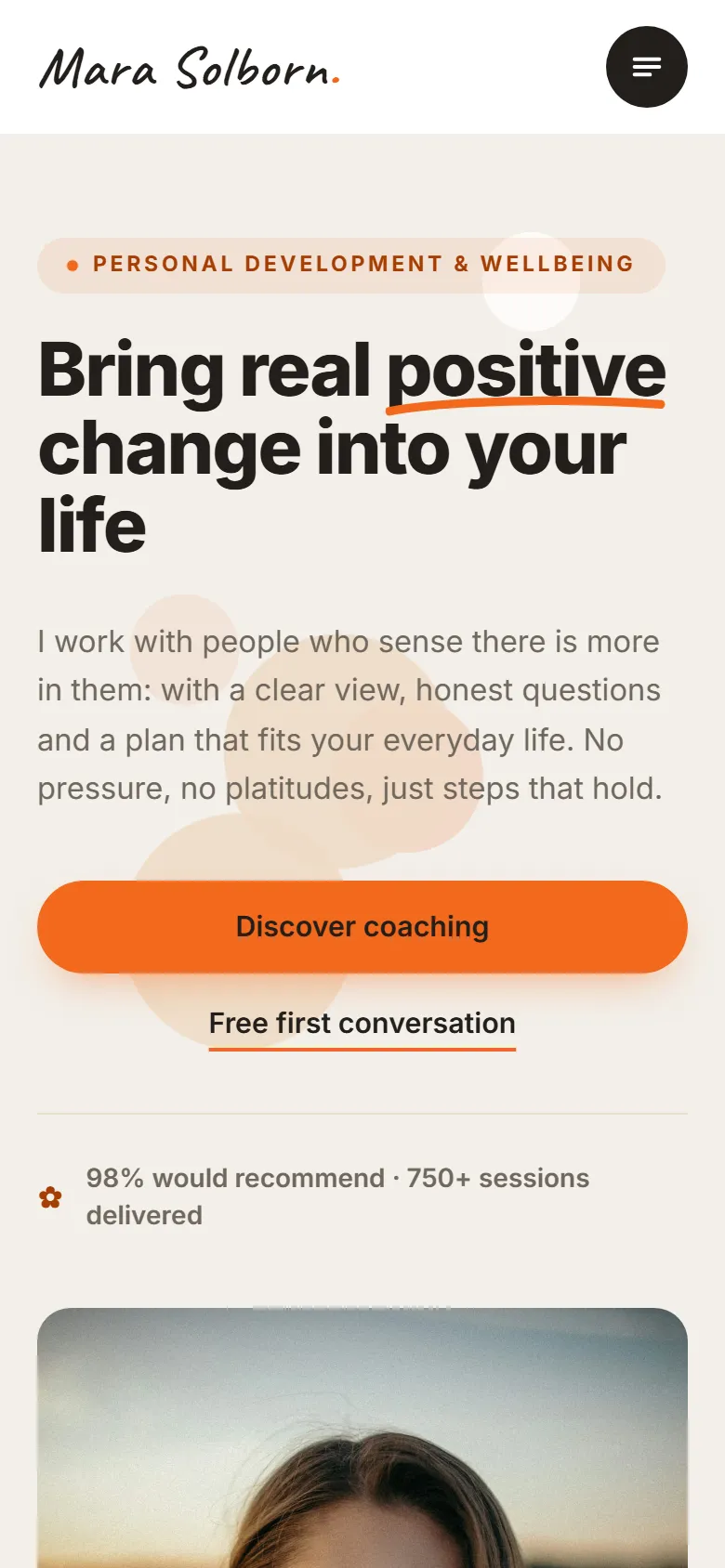 Mobile entry screen of the Solborn template