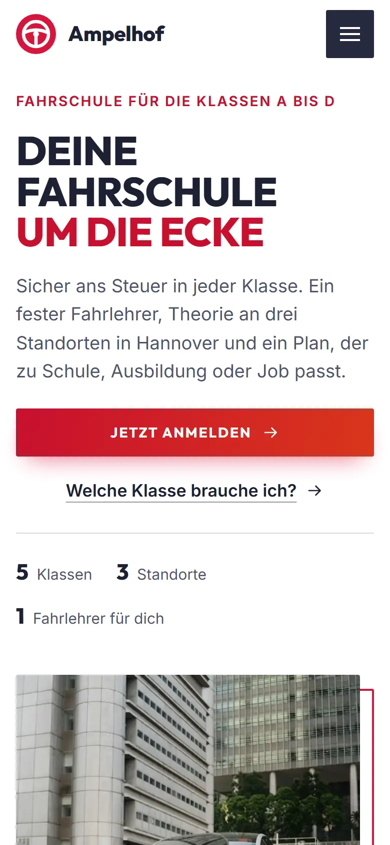 Mobile Startseite des Templates Ampelhof