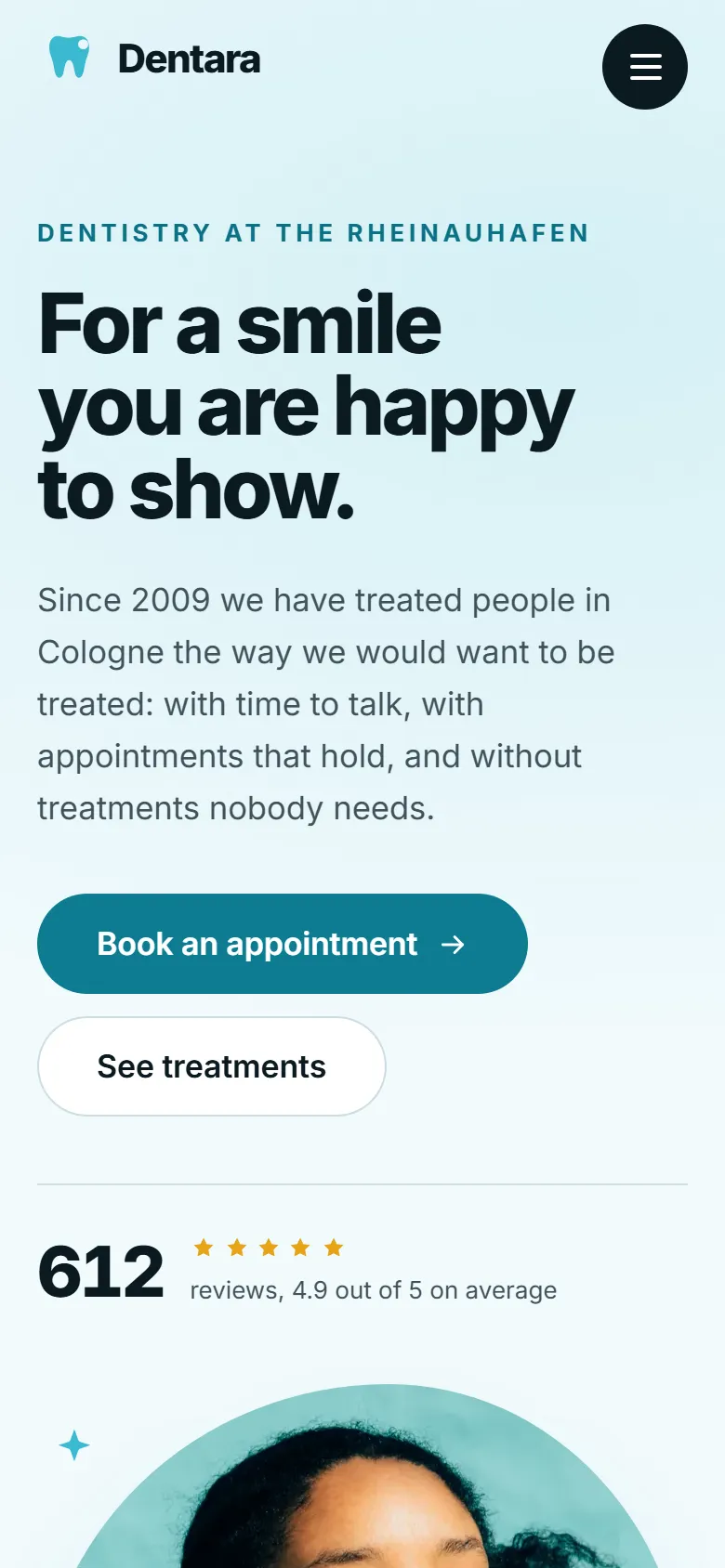 Mobile entry screen of the Dentara template