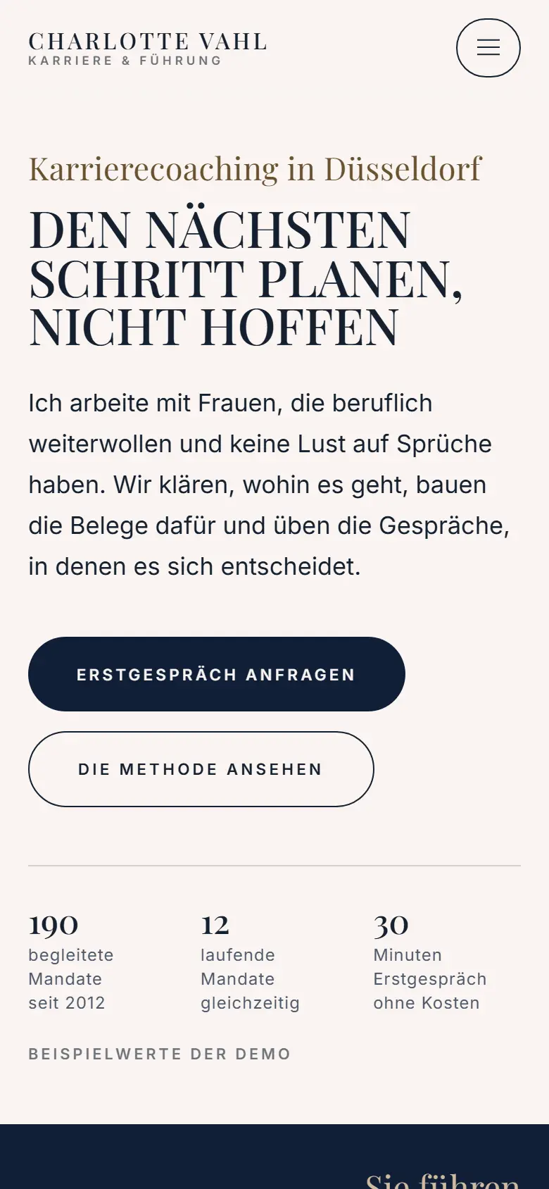 Mobile Startseite des Templates Klarstand