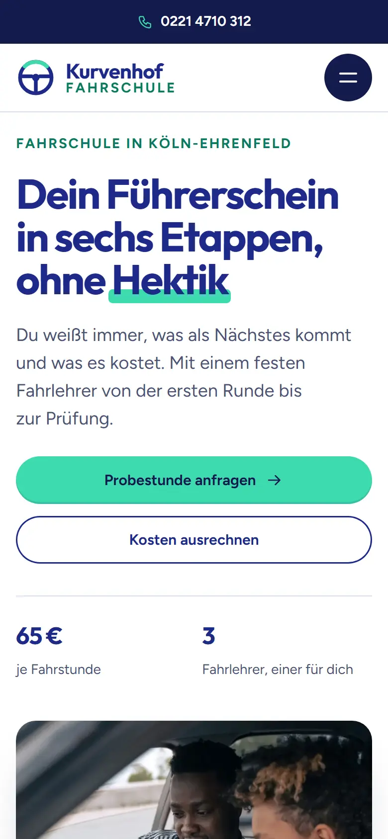 Mobile Startseite des Templates Kurvenhof