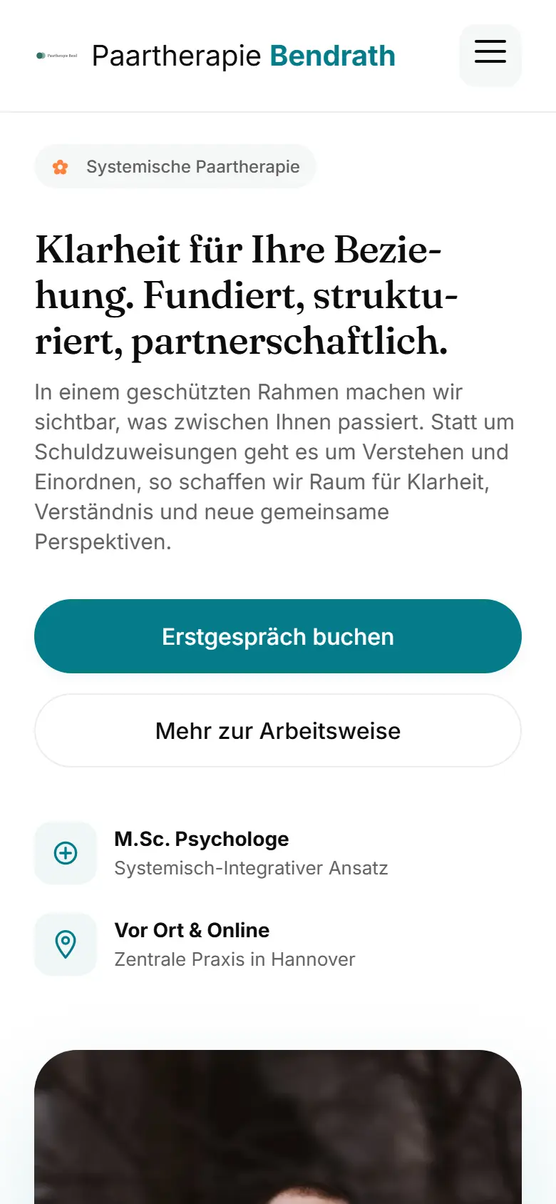 Mobile Startseite des Templates Bendrath
