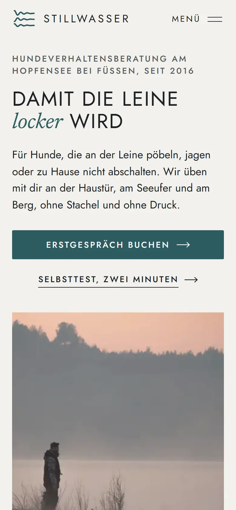 Mobile Startseite des Templates Stillwasser