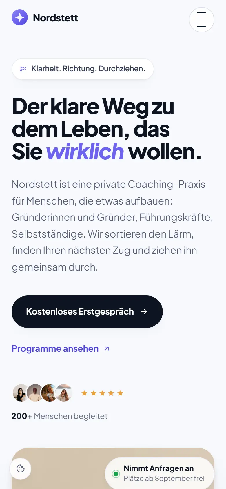 Mobile Startseite des Templates Nordstett