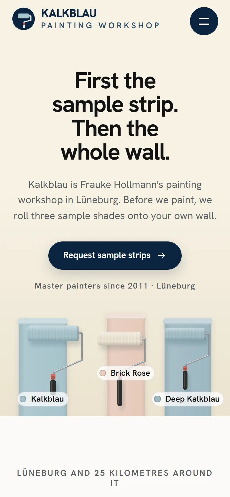 Mobile entry screen of the Kalkblau template