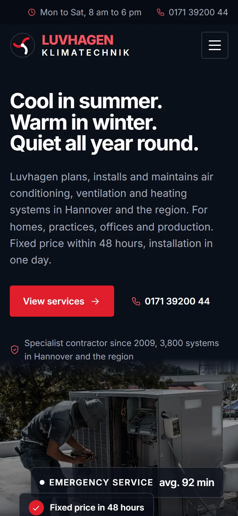Mobile entry screen of the Luvhagen template