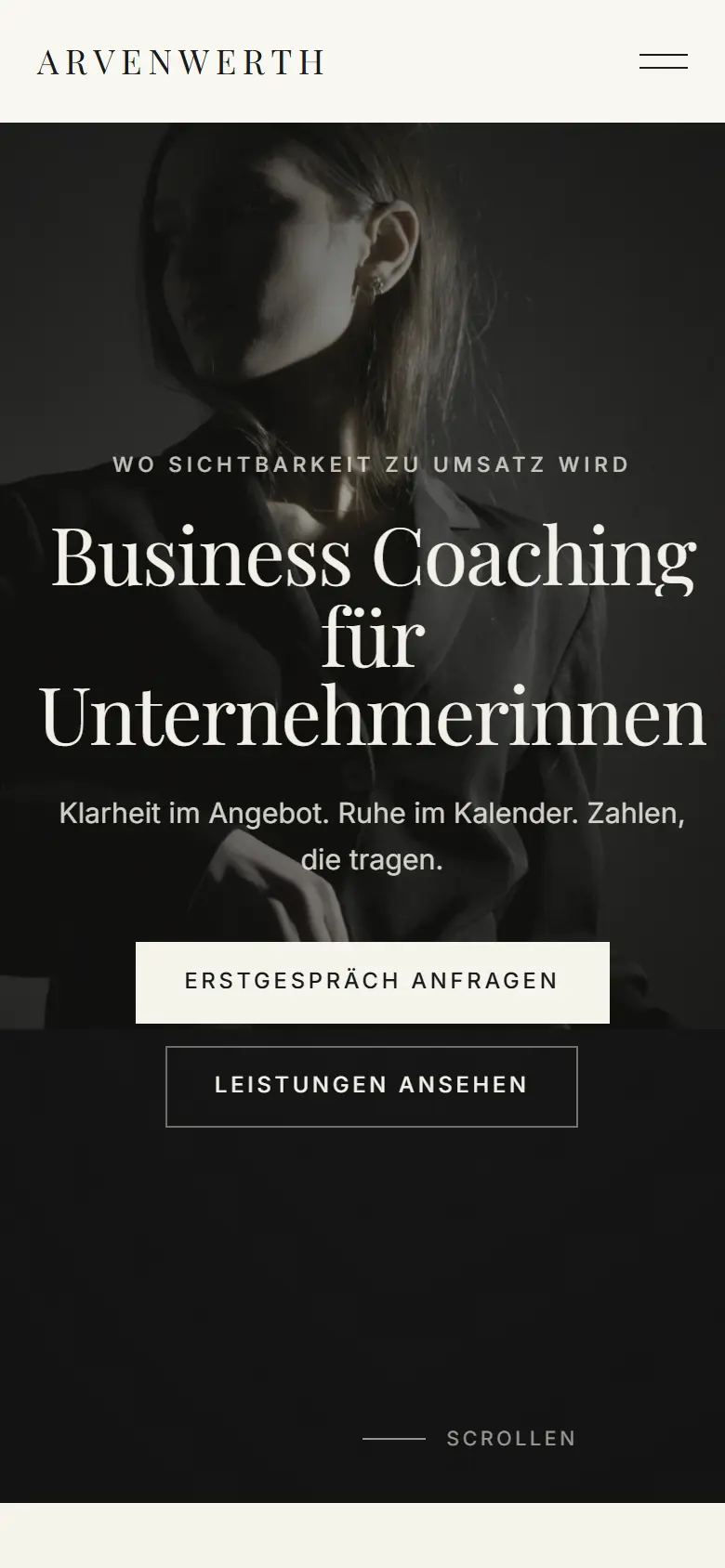 Mobile Startseite des Templates Arvenwerth