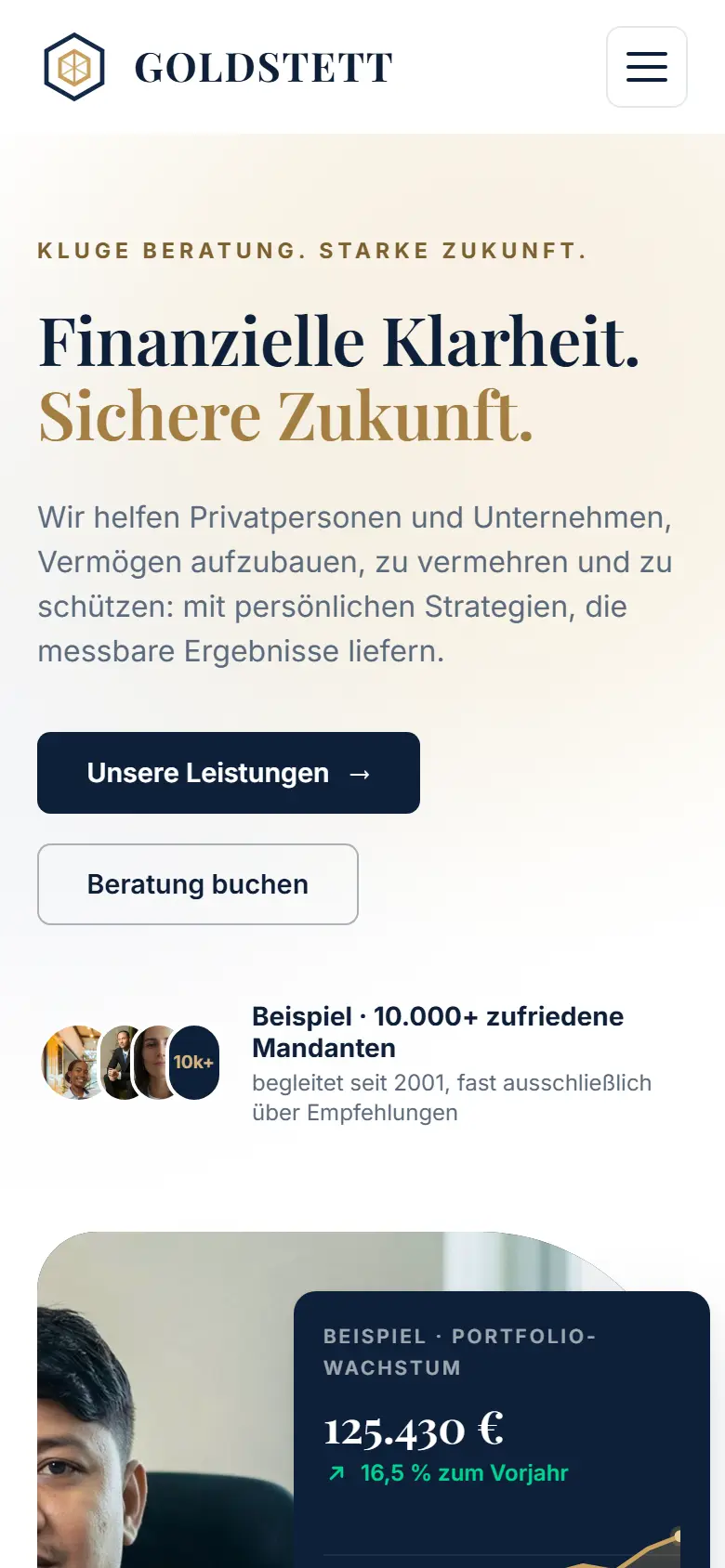 Mobile Startseite des Templates Goldstett