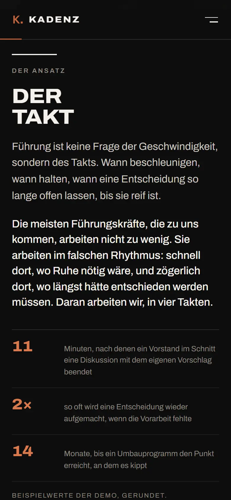 Das Template Kadenz auf dem Telefon