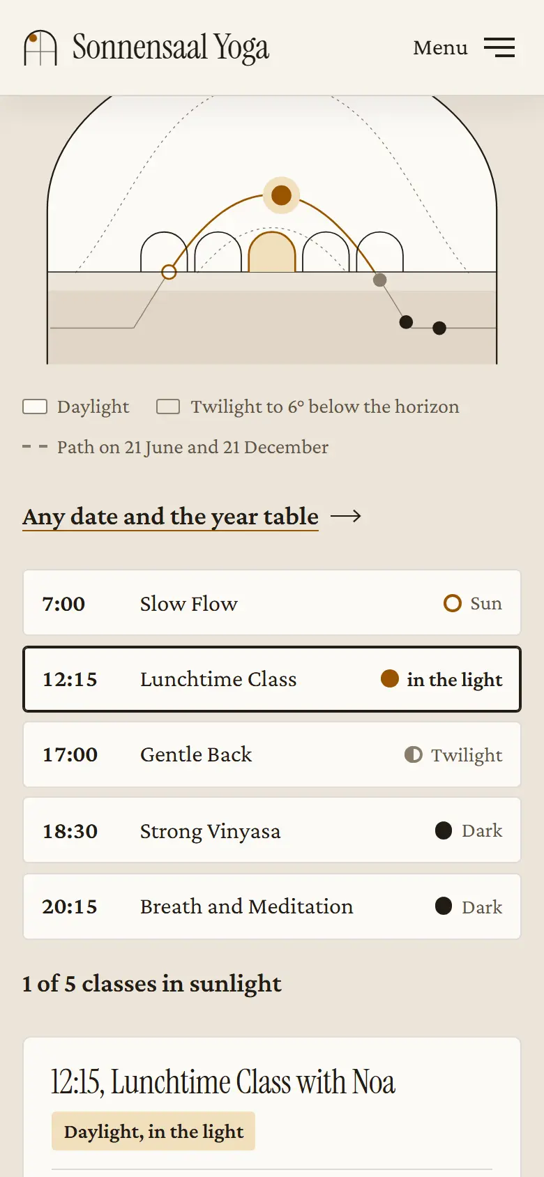 Mobile content section of the Sonnensaal template