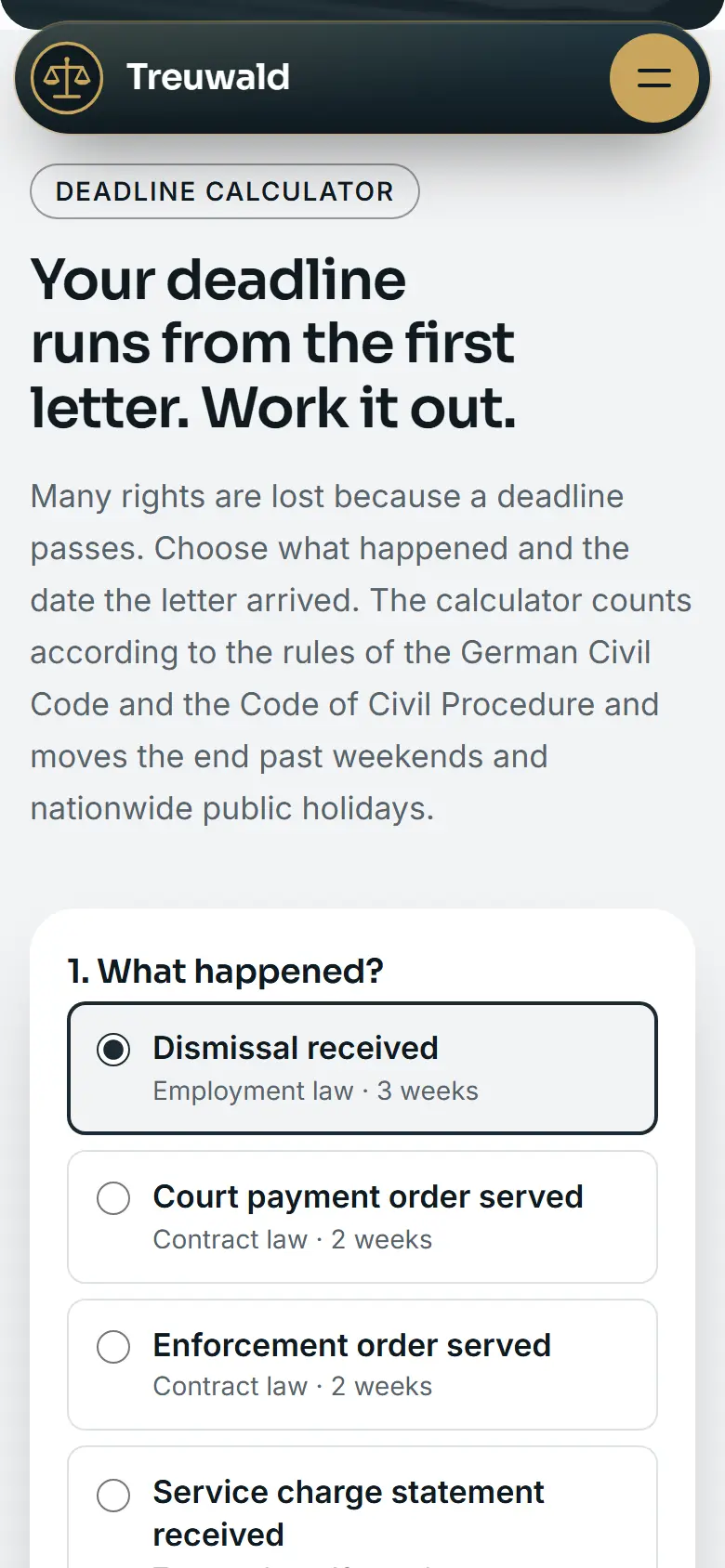 Mobile content section of the Treuwald template