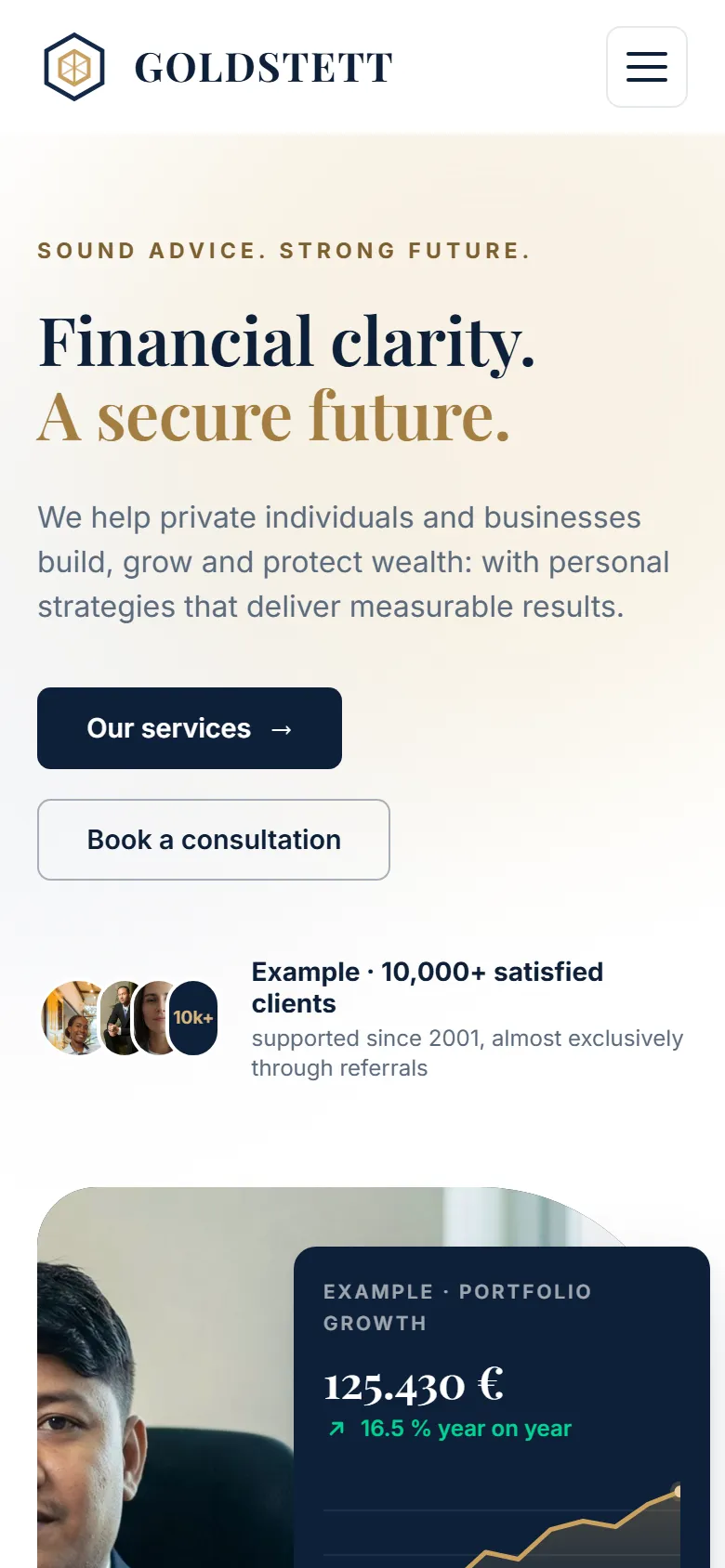 Mobile entry screen of the Goldstett template