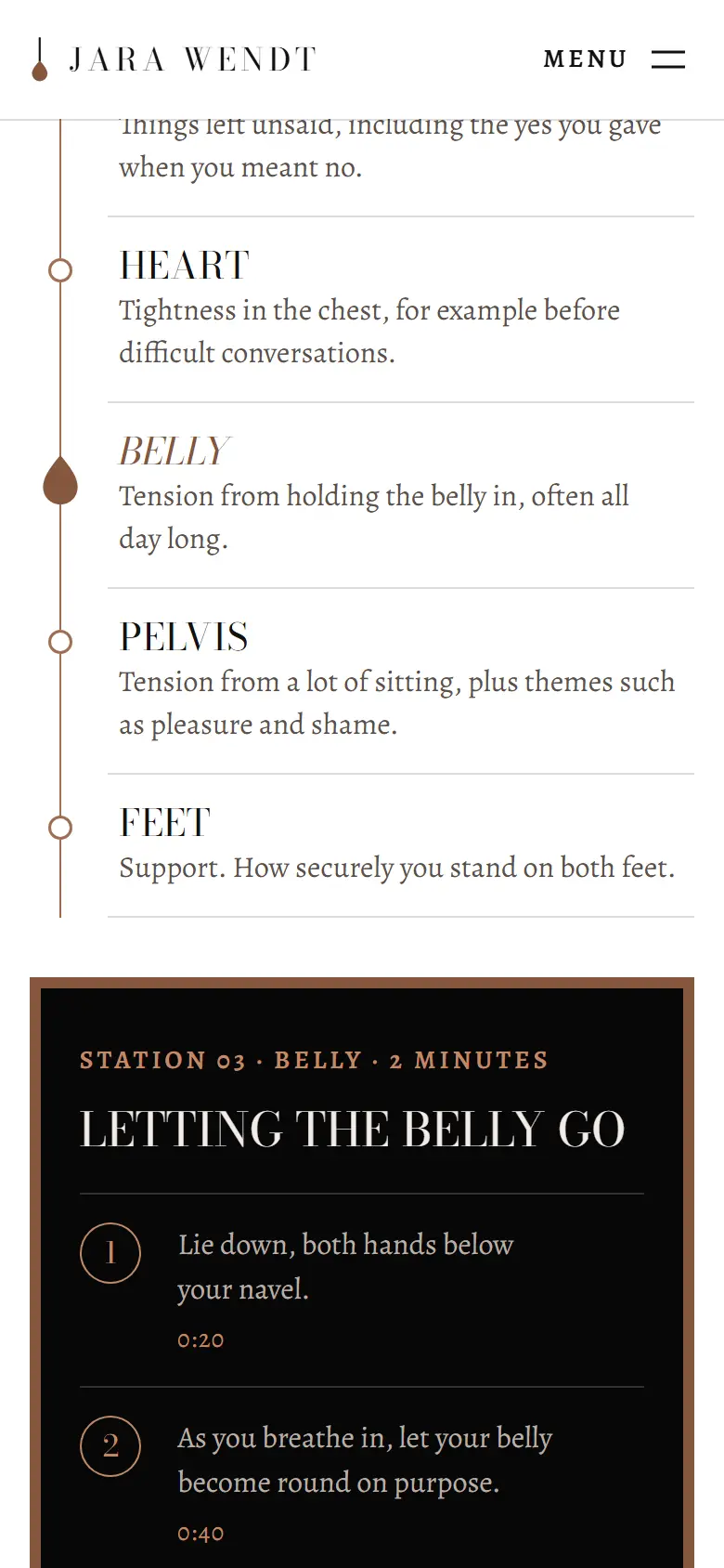 Mobile content section of the Jara Wendt template