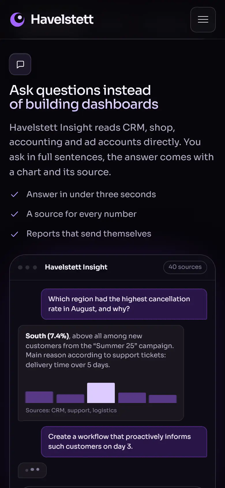 Mobile content section of the Havelstett template