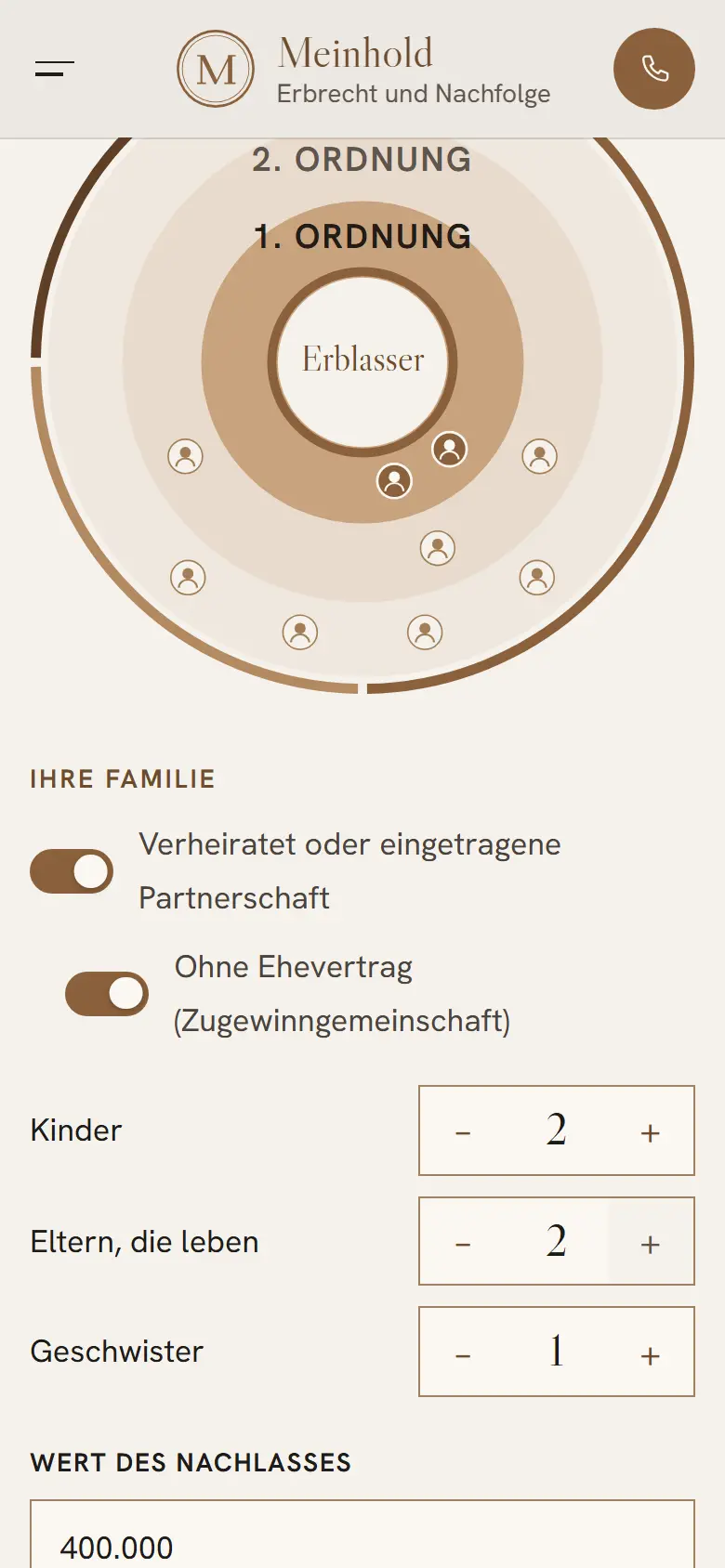 Mobile Inhalts-Sektion des Templates Meinhold