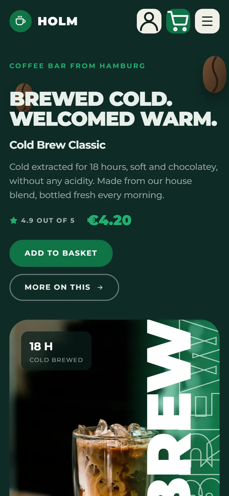 Mobile entry screen of the Holm template