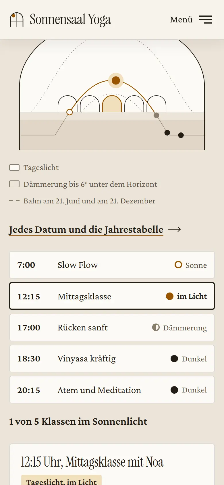 Mobile Inhalts-Sektion des Templates Sonnensaal