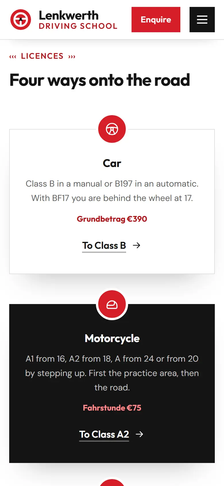 Mobile content section of the Lenkwerth template
