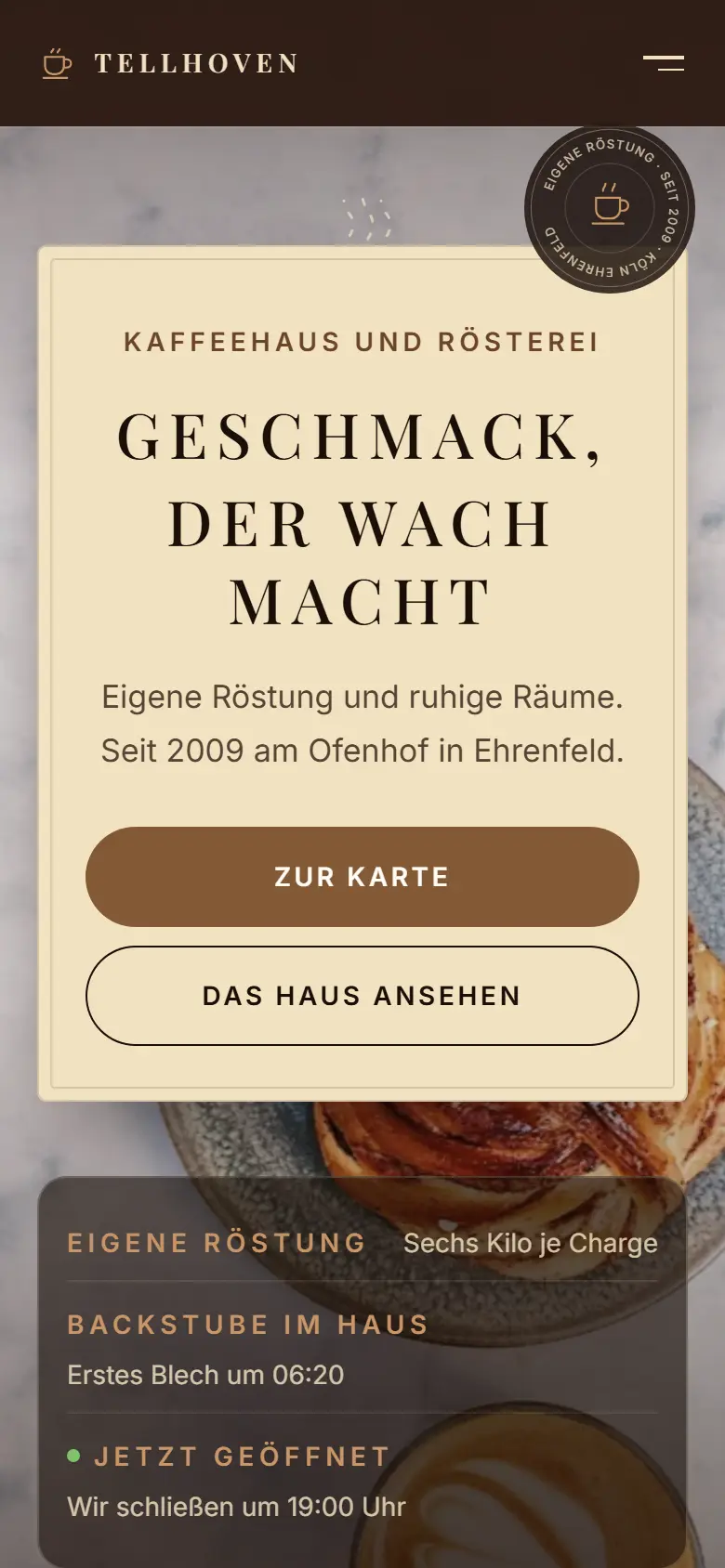 Mobile Startseite des Templates Tellhoven