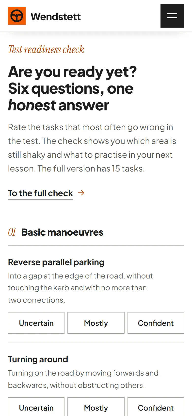 Mobile content section of the Wendstett template