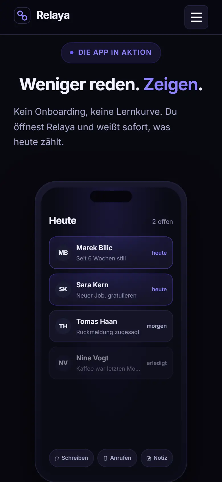 Das Template Relaya auf dem Telefon