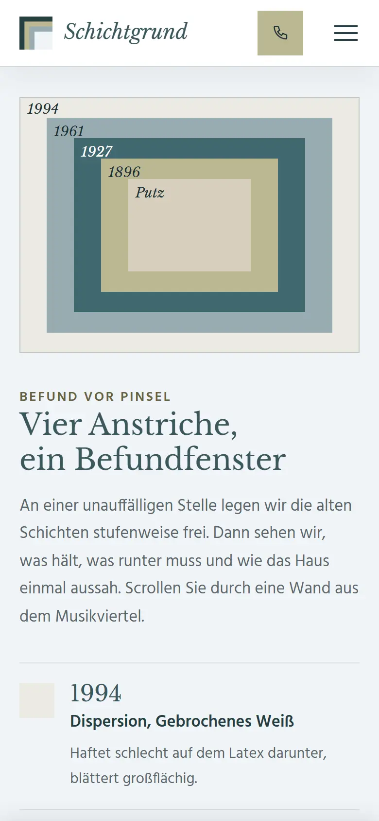 Mobile Inhalts-Sektion des Templates Schichtgrund