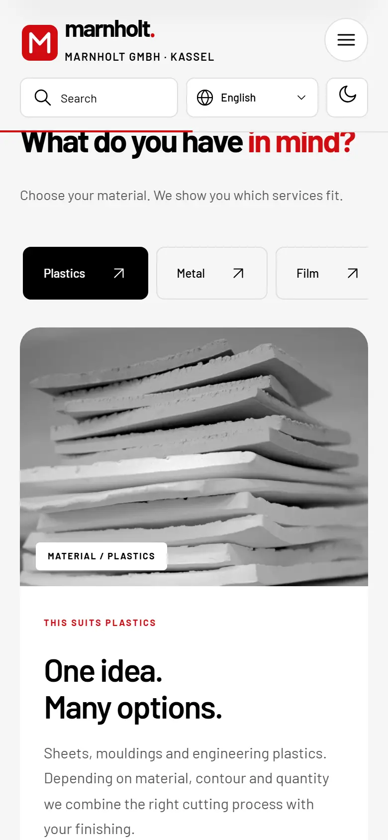 Mobile content section of the Marnholt template