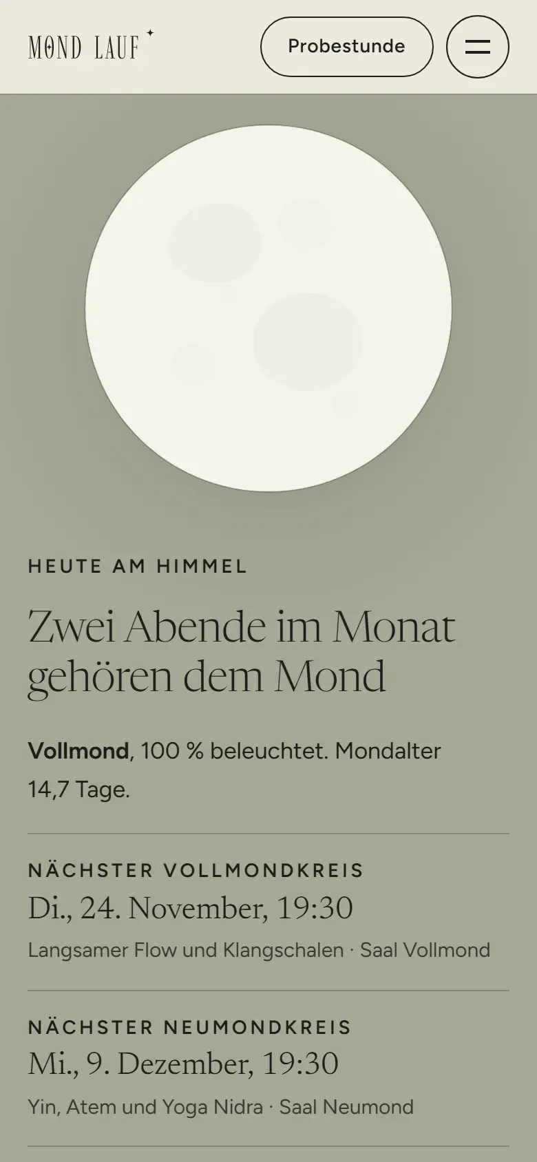 Mobile Inhalts-Sektion des Templates Mondlauf