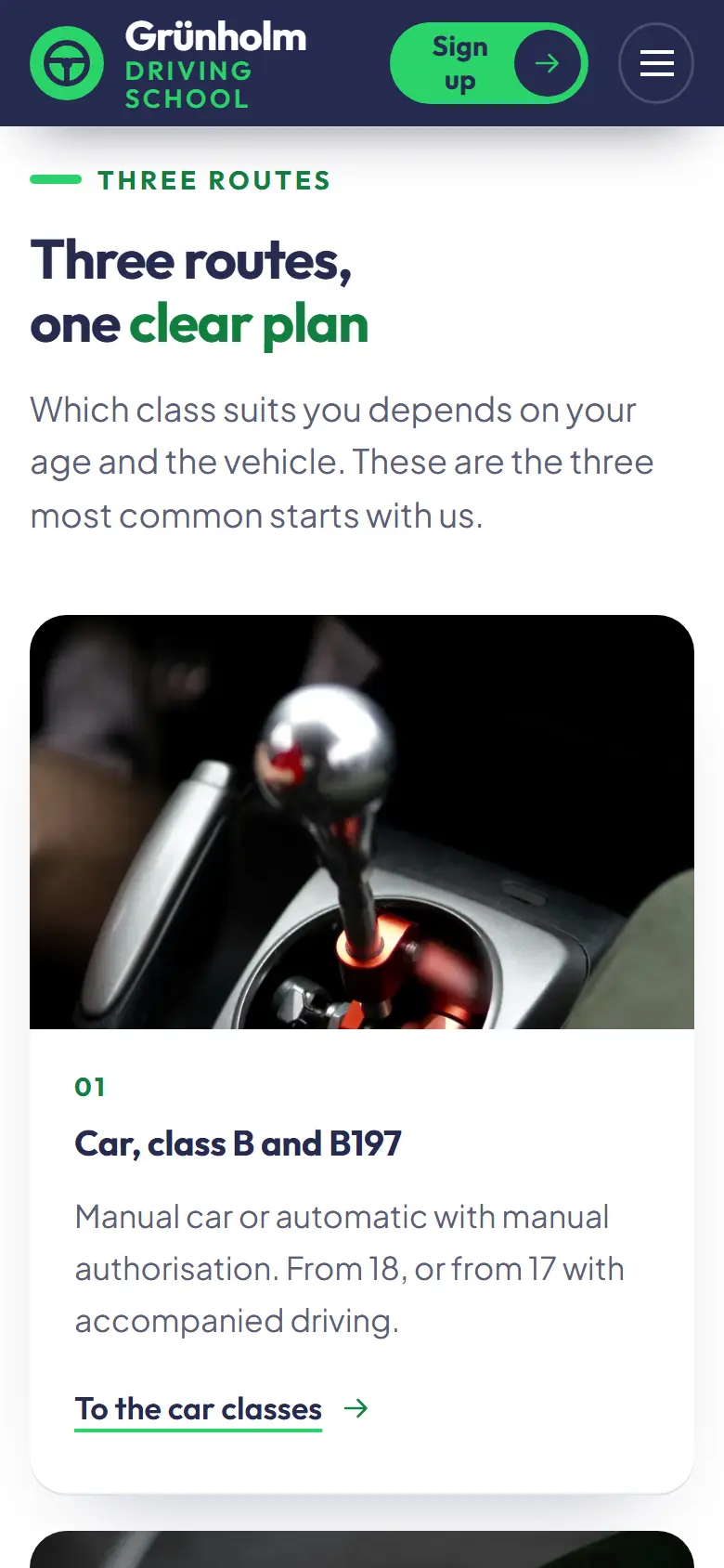 Mobile content section of the Grünholm template
