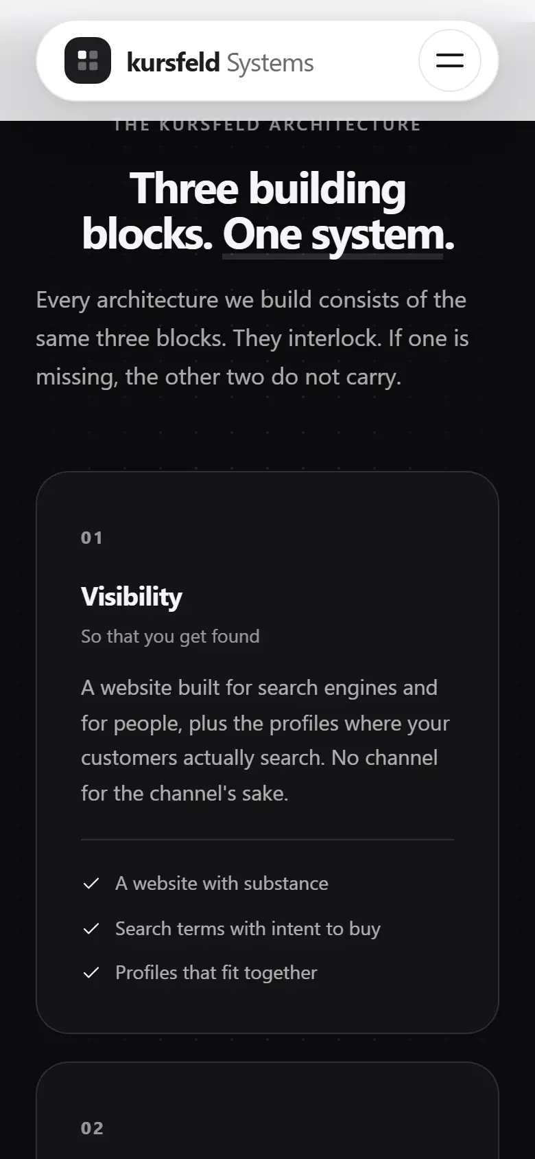 Mobile content section of the Kursfeld template