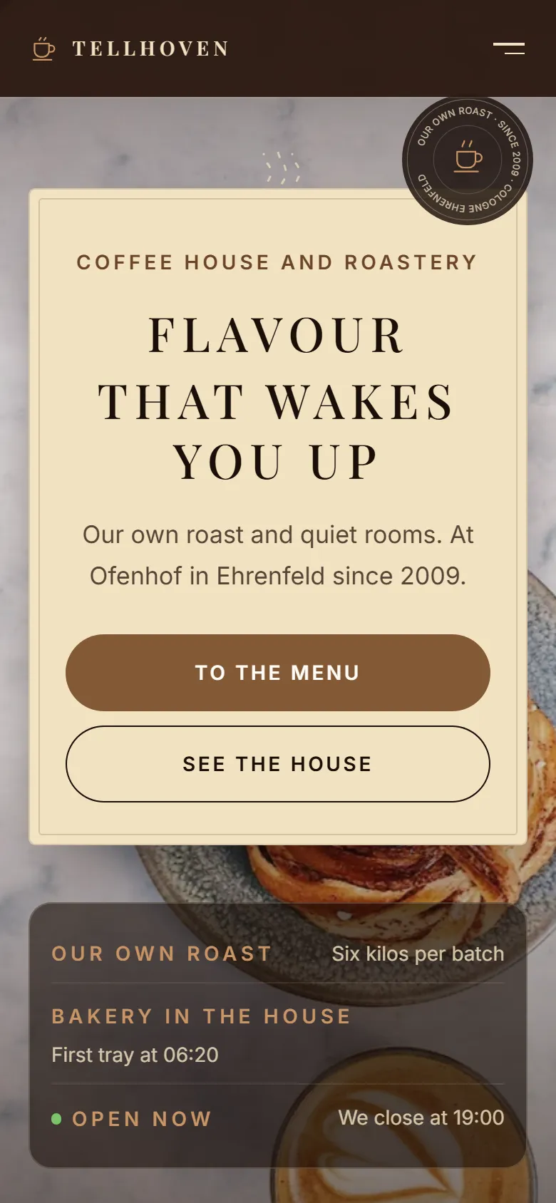 Mobile entry screen of the Tellhoven template