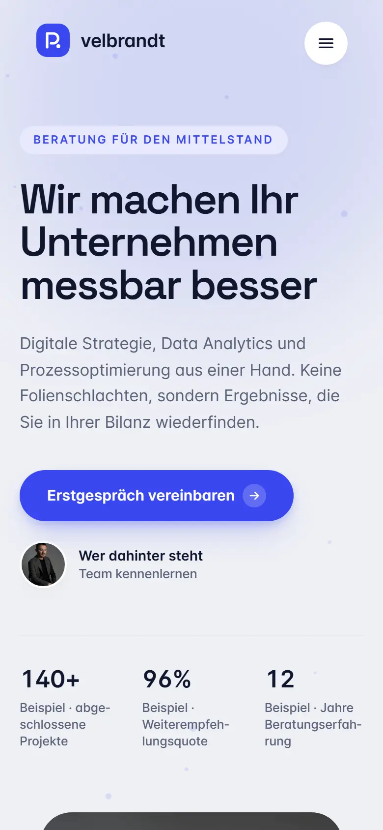 Mobile Startseite des Templates Velbrandt
