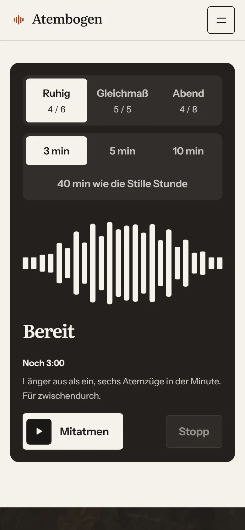 Mobile Inhalts-Sektion des Templates Atembogen