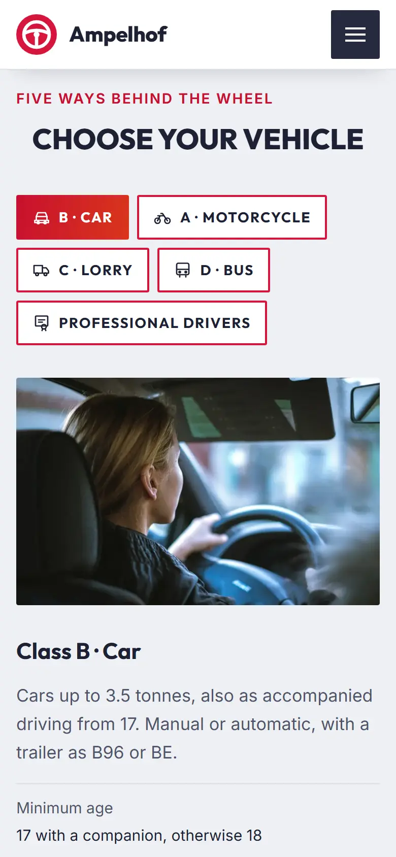 Mobile content section of the Ampelhof template