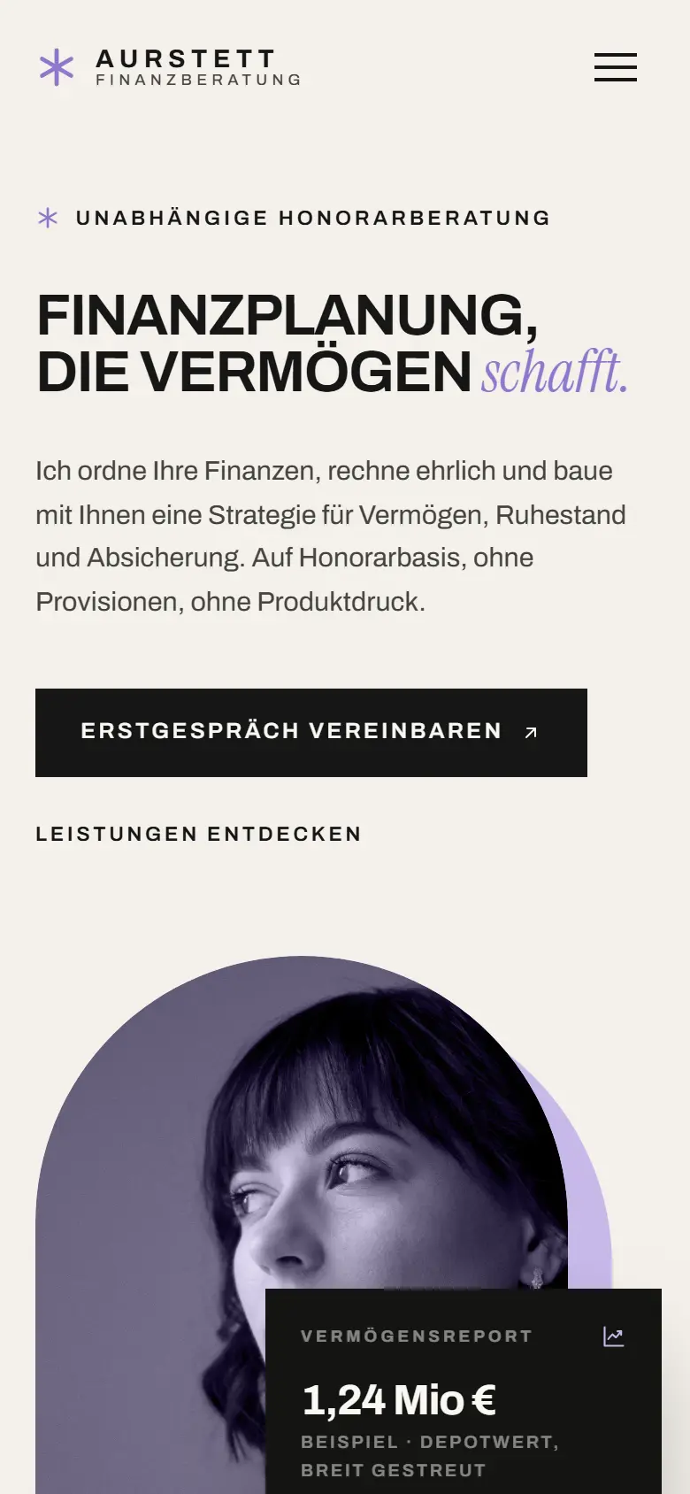 Mobile Startseite des Templates Aurstett
