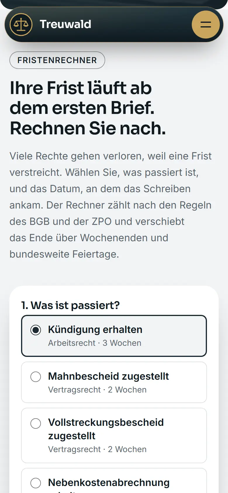 Mobile Inhalts-Sektion des Templates Treuwald