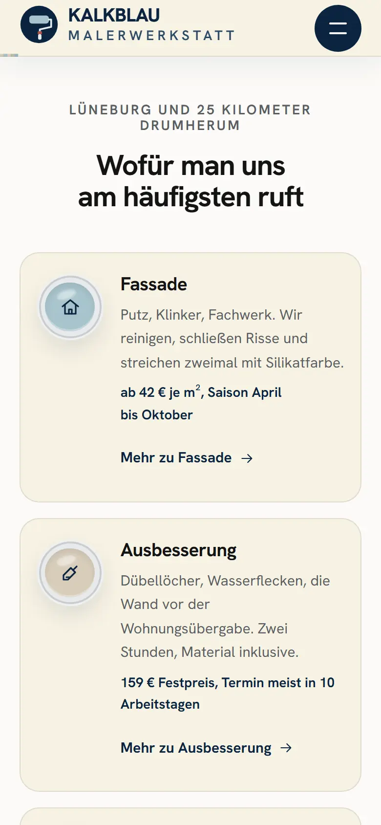 Das Template Kalkblau auf dem Telefon