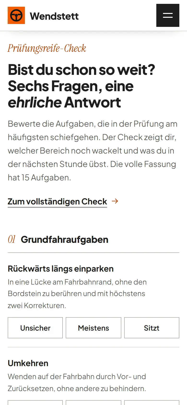 Mobile Inhalts-Sektion des Templates Wendstett