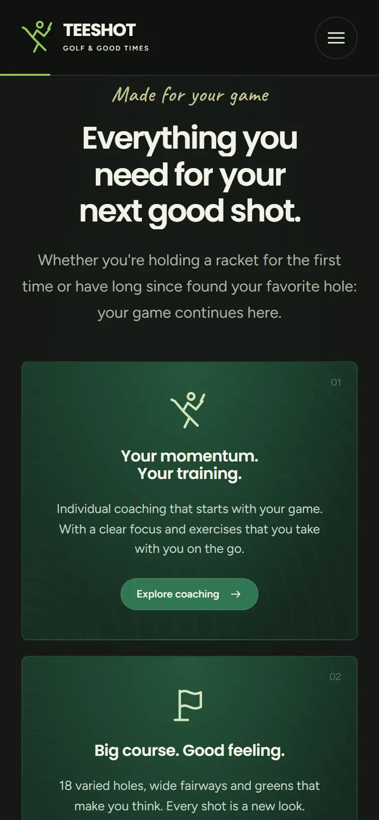 Mobile content section of the Teeshot template