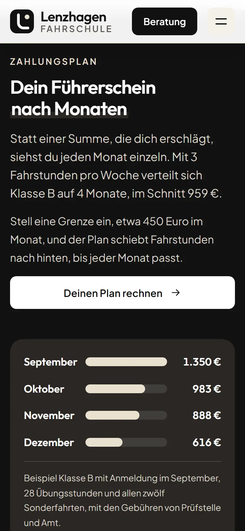 Mobile Inhalts-Sektion des Templates Lenzhagen