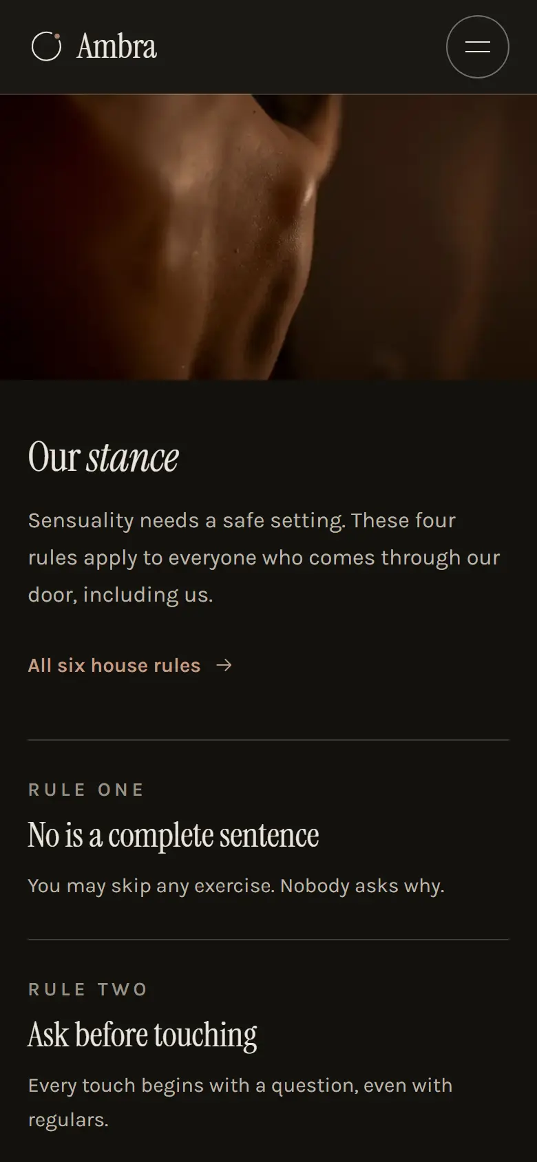Mobile content section of the Ambra template