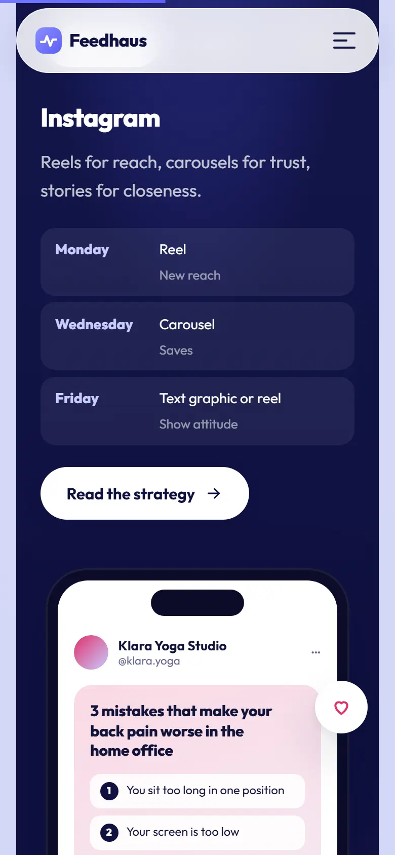 Mobile content section of the Feedhaus template