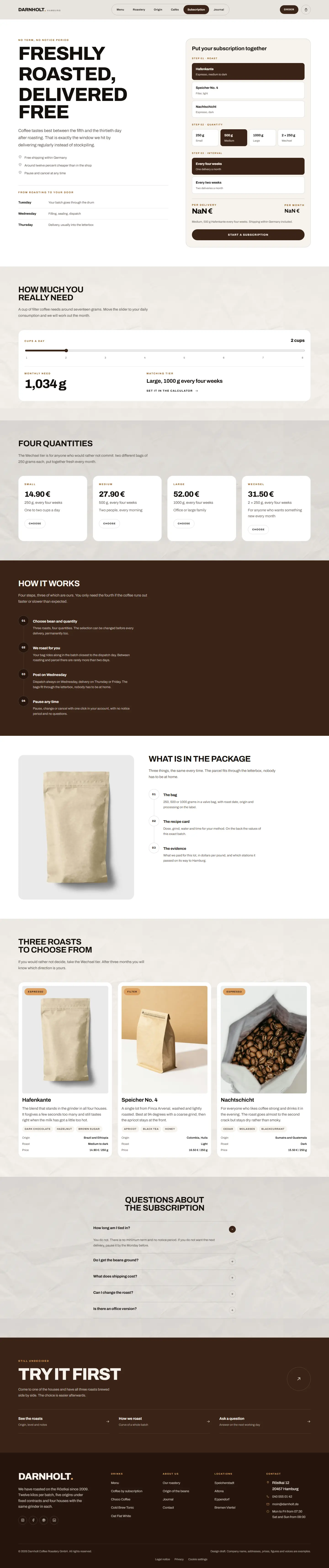 Subscription page of the Darnholt template with a three step calculator and a consumption slider