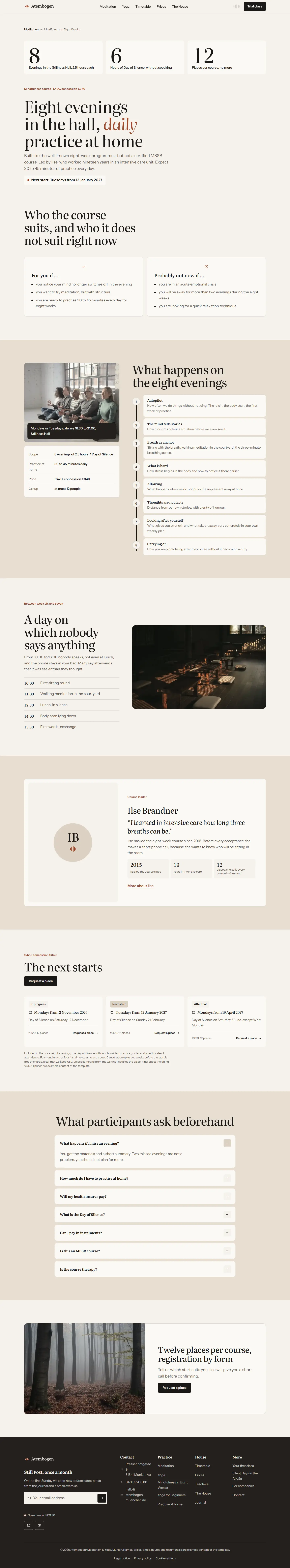 Mindfulness course, subpage of the Atembogen template
