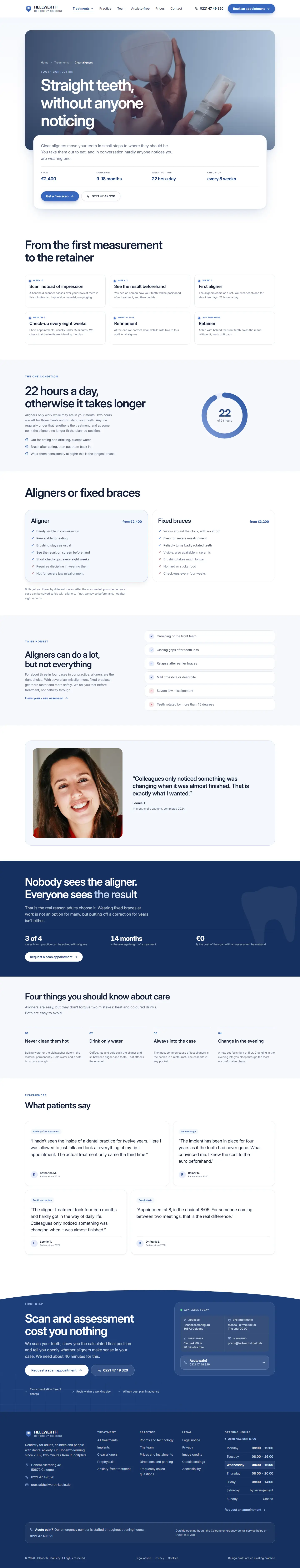 Clear aligners page of the Hellwerth template