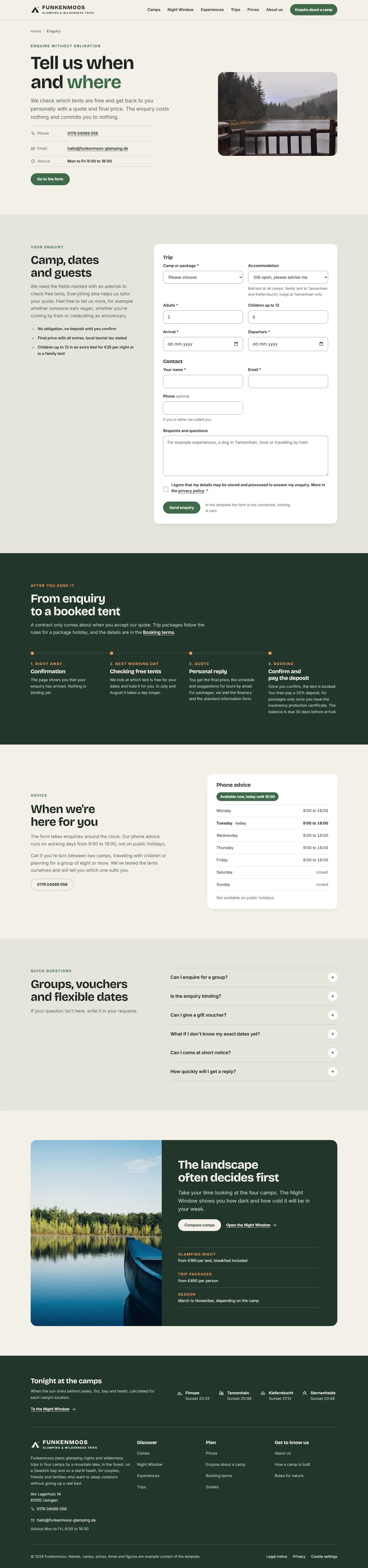 Enquiry, subpage of the Funkenmoos template