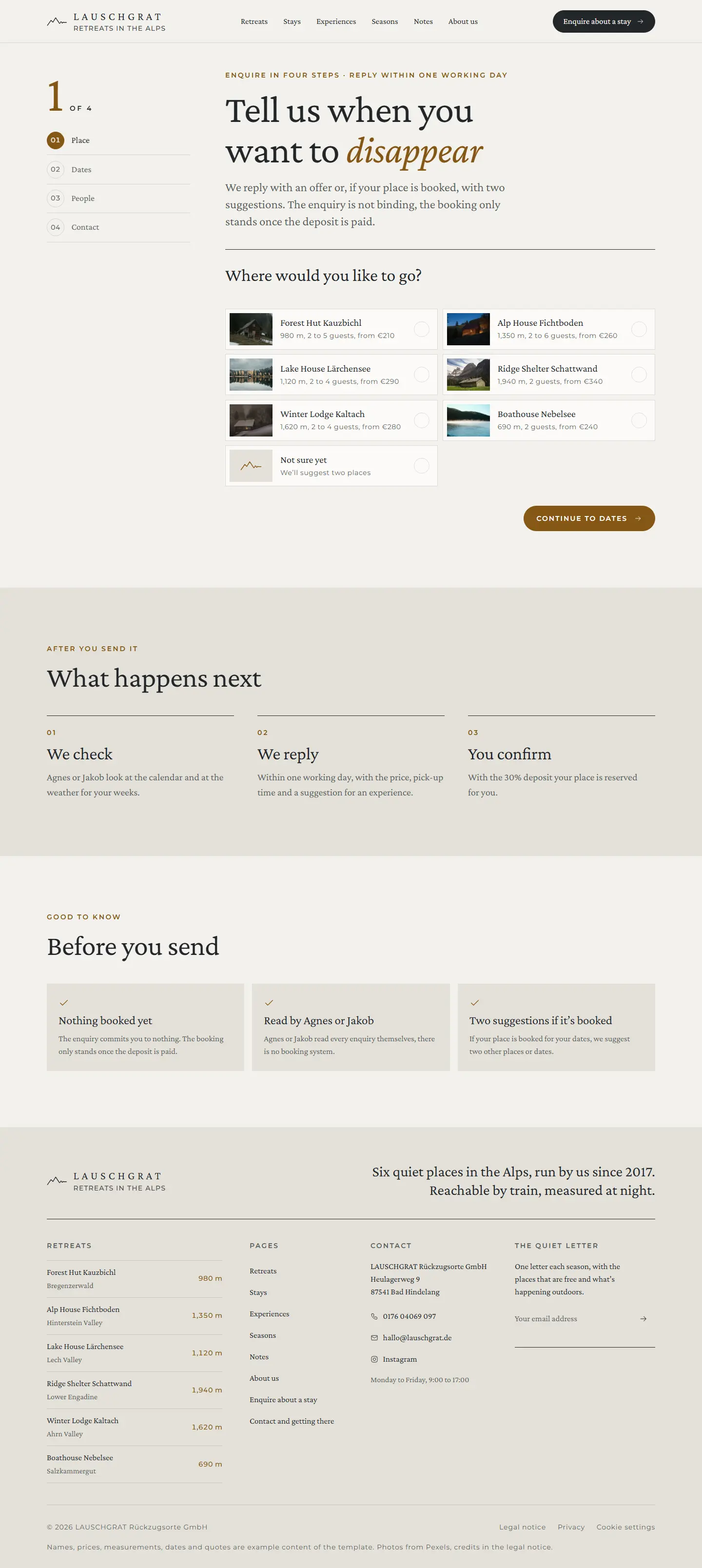 Enquiry, subpage of the Lauschgrat template