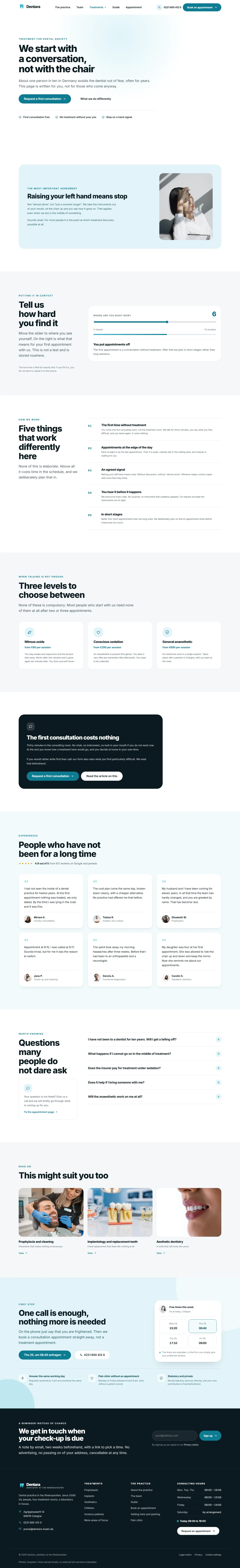 Page for anxious patients with an interactive anxiety scale